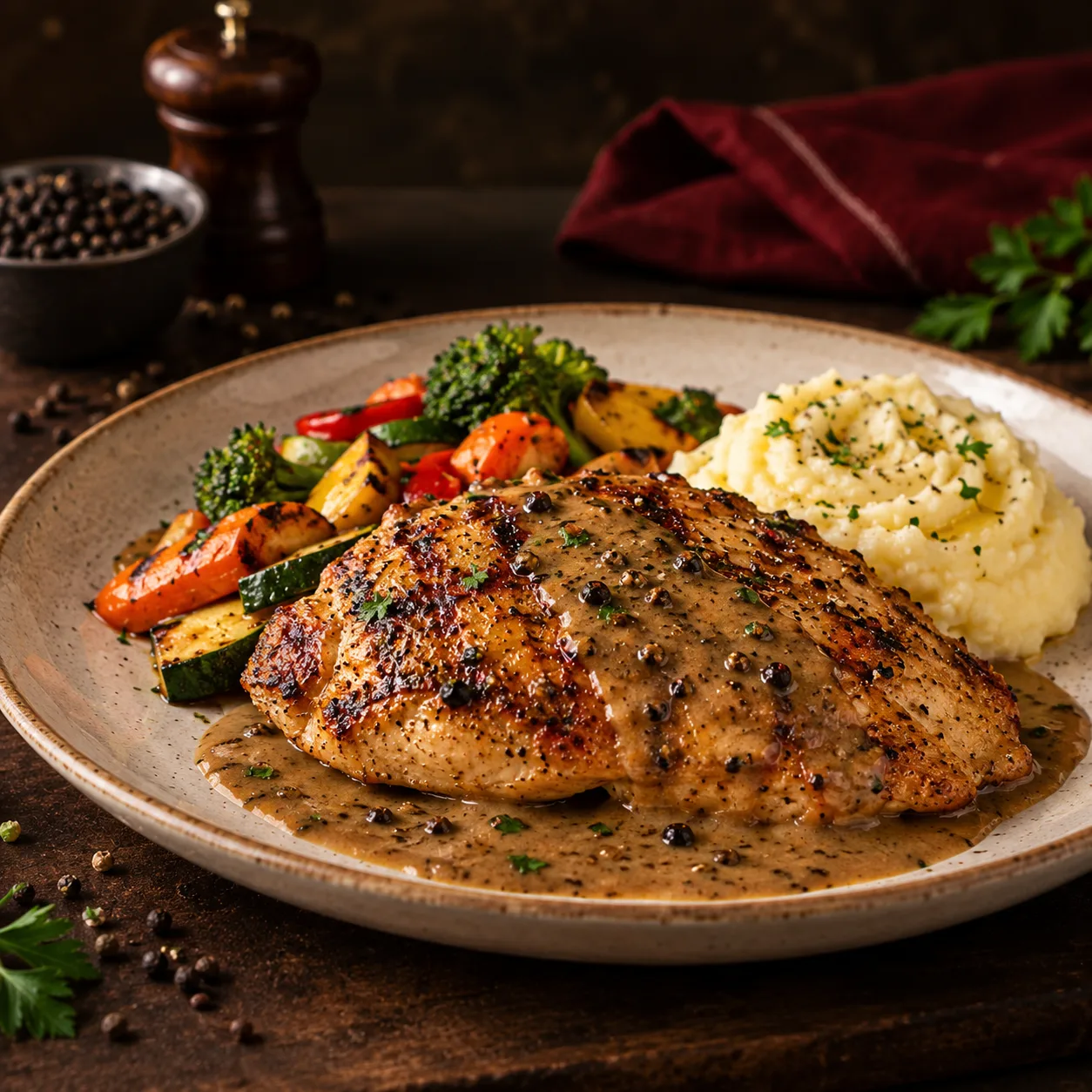 Grilled Chicken with Black Pepper Sauce